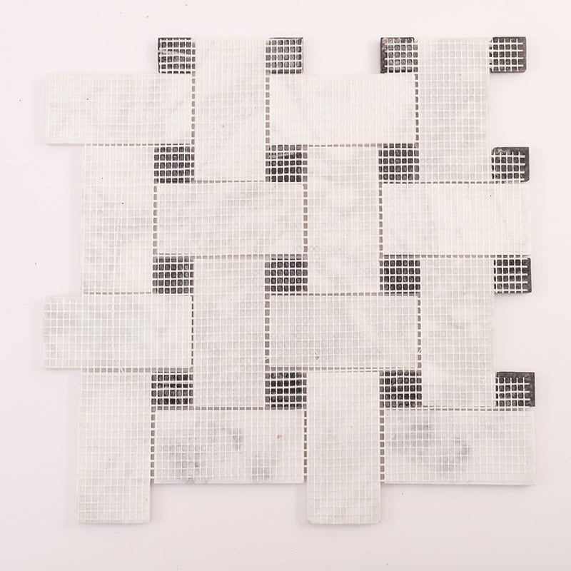 メッシュ裏面の白黒大理石モザイクタイル