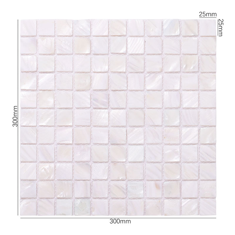 サイズ付きの白貝モザイクタイル（300×300mm）