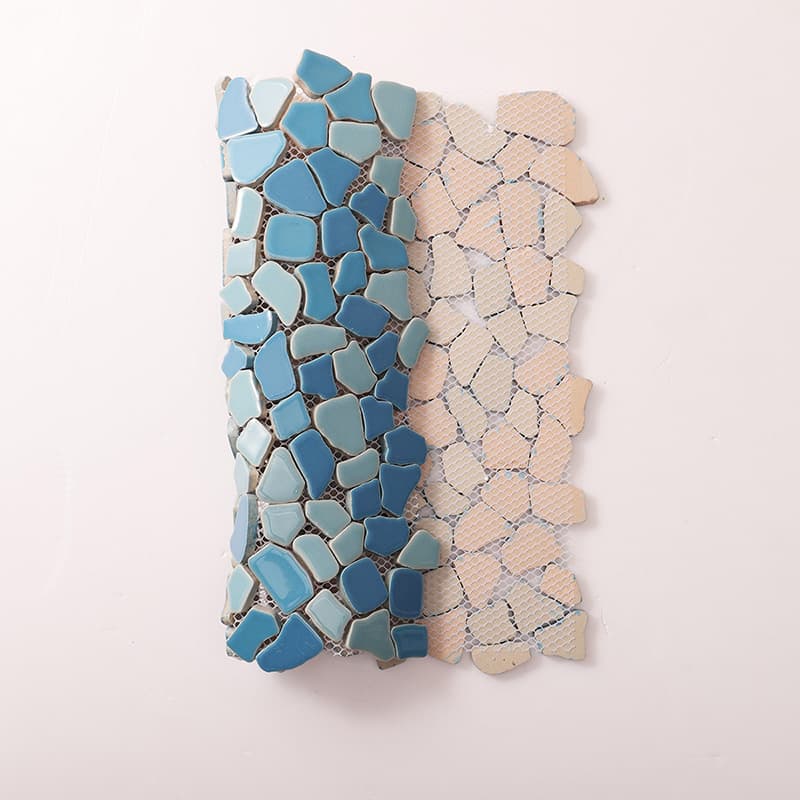 柔軟に曲げられる青玉石モザイクタイルの施工例