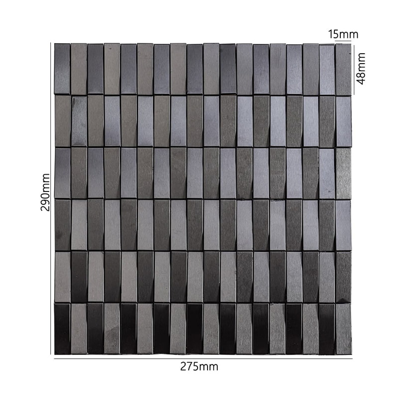 寸法入り黒色ヘアライン長条ステンレス3Dモザイクタイル