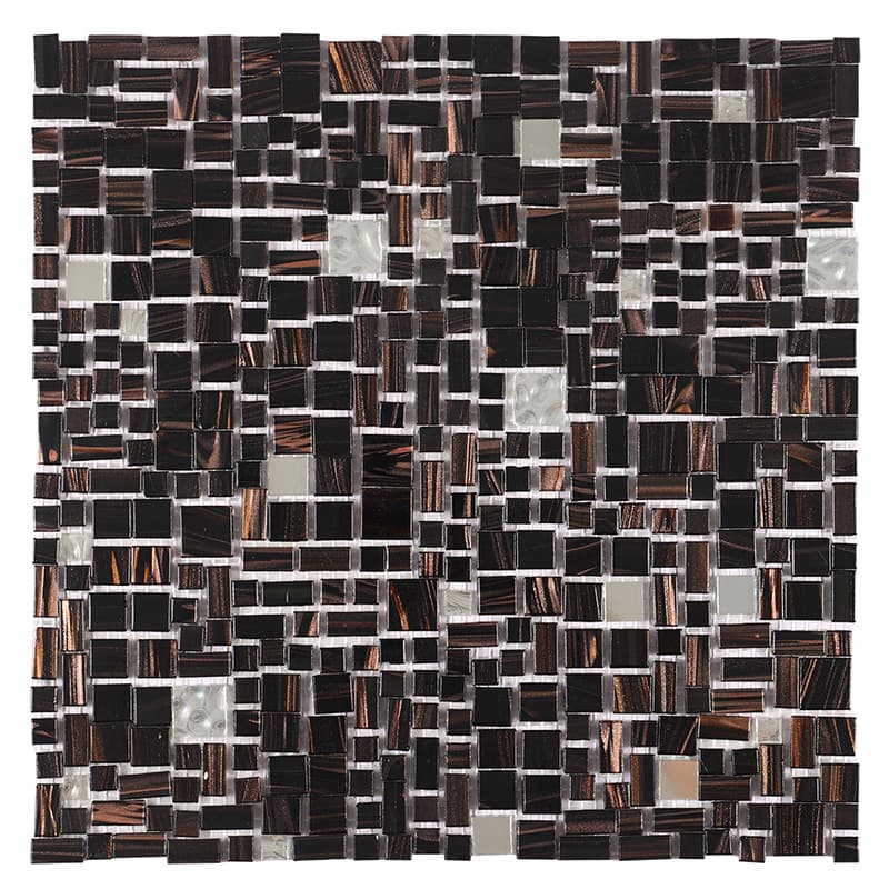 不規則に配置された黒茶色ガラスモザイクタイルシート