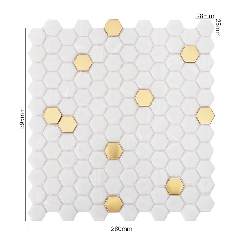 六角モザイクタイルのシートサイズとピースサイズ表示画像