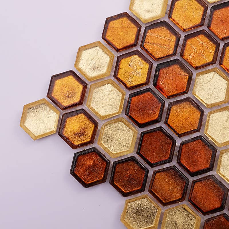 六角ガラスモザイクの端部分拡大写真