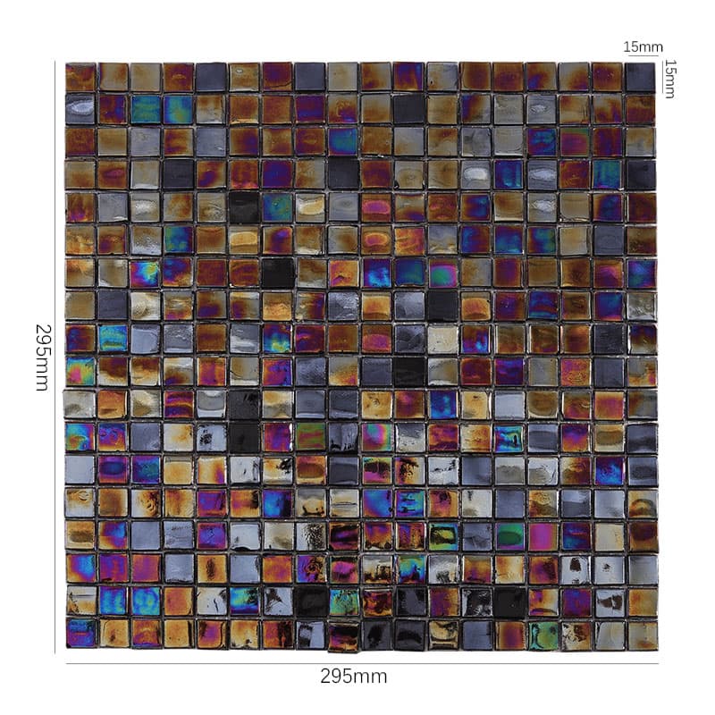 サイズ表示付き黒色虹彩ガラスモザイクタイル