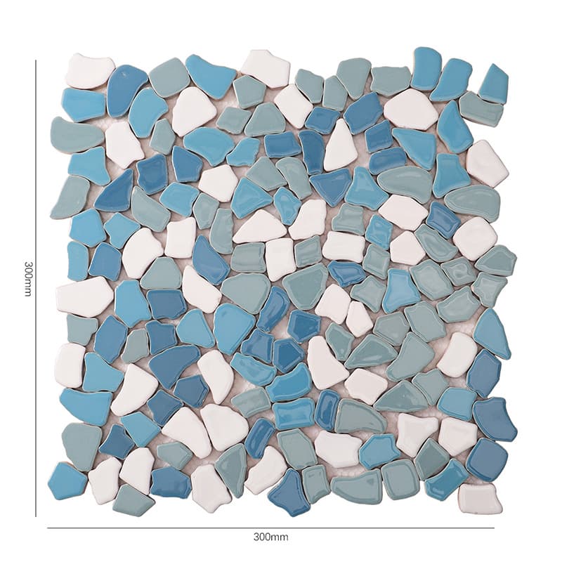 青白玉石モザイクタイルのシート正面画像