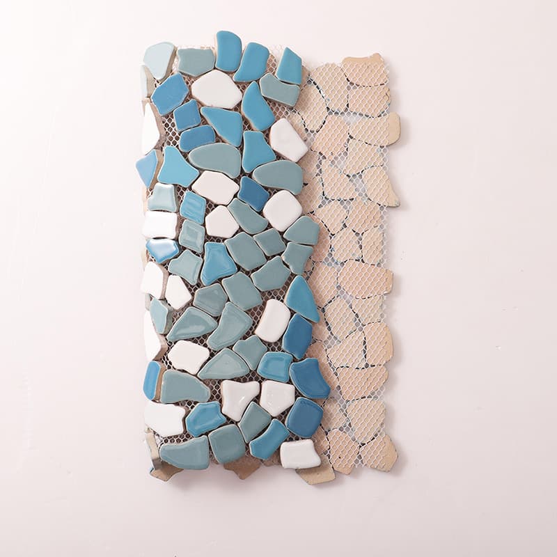 青白玉石モザイクタイルの裏面構造