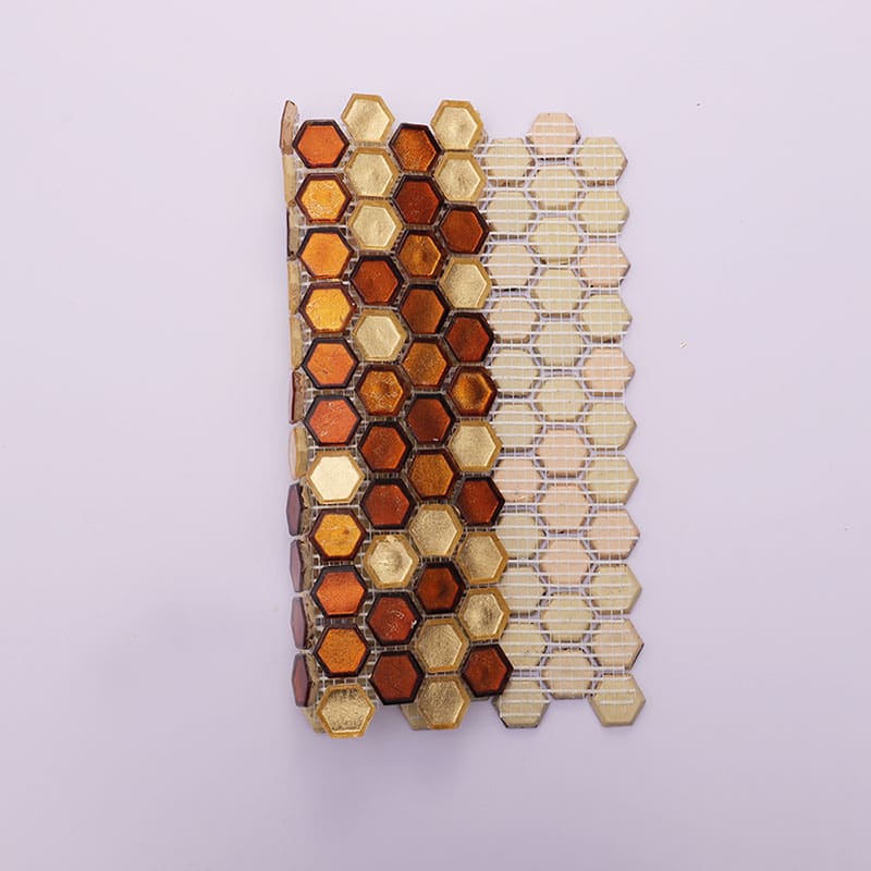 金箔六角モザイクタイルの裏面メッシュ仕様