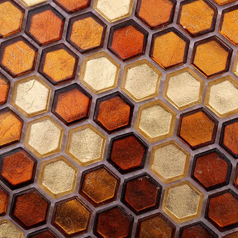 金箔六角モザイクタイルのテクスチャー詳細