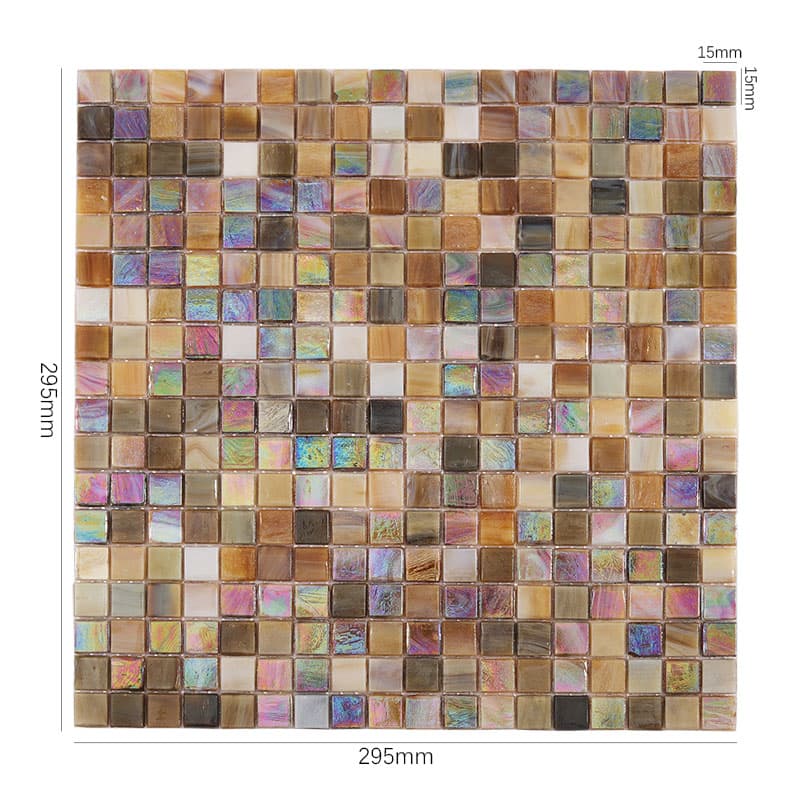 褐色虹彩モザイクタイル15角 サイズ表示