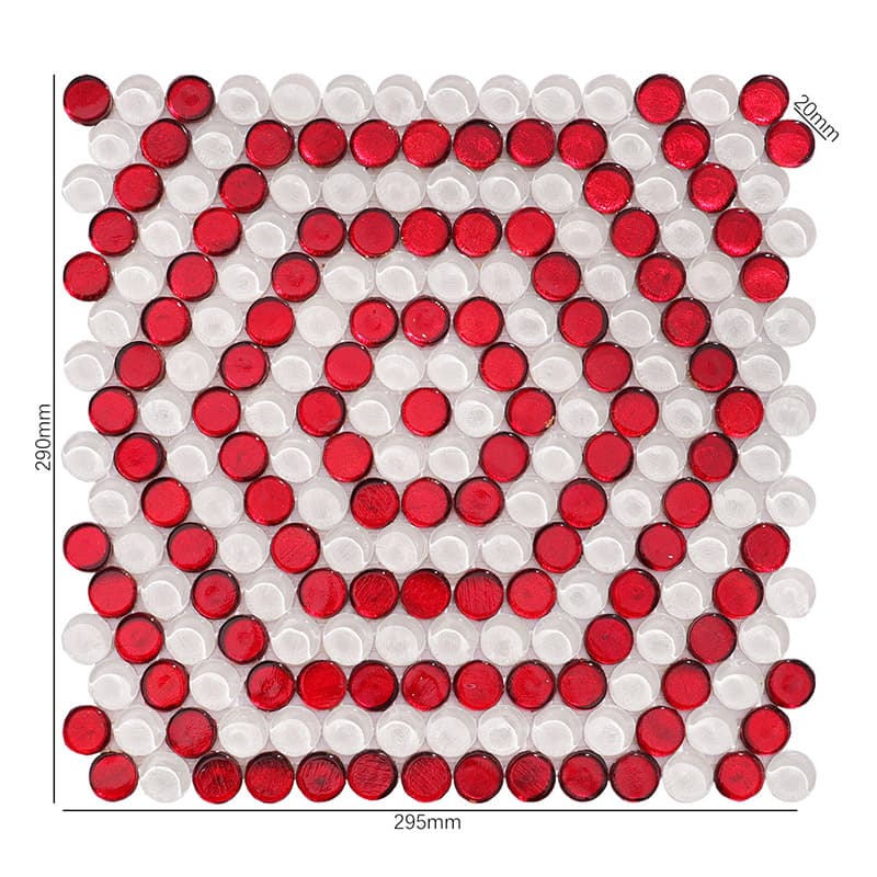 サイズ付き赤白円形タイルシート正面