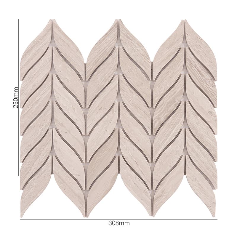 羽根型モザイクタイルの寸法表示画像