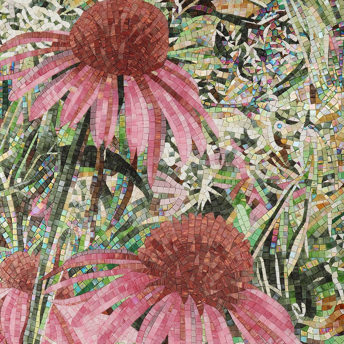 紫錘花モザイク壁画 花と背景の調和