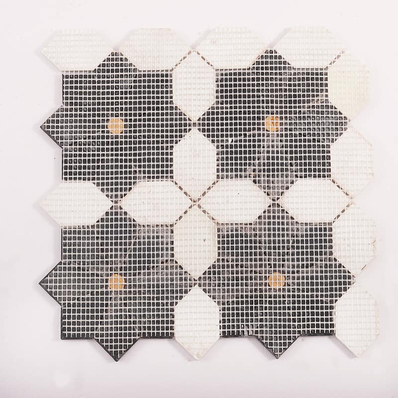 裏面メッシュ付き黒白モザイクタイル