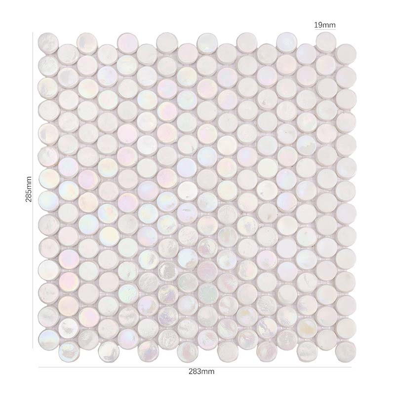 寸法入りの白色丸型モザイクタイルシート