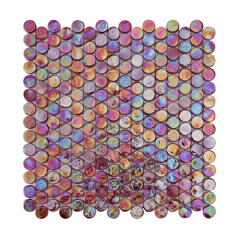 赤と虹色のラウンドモザイクタイルシート