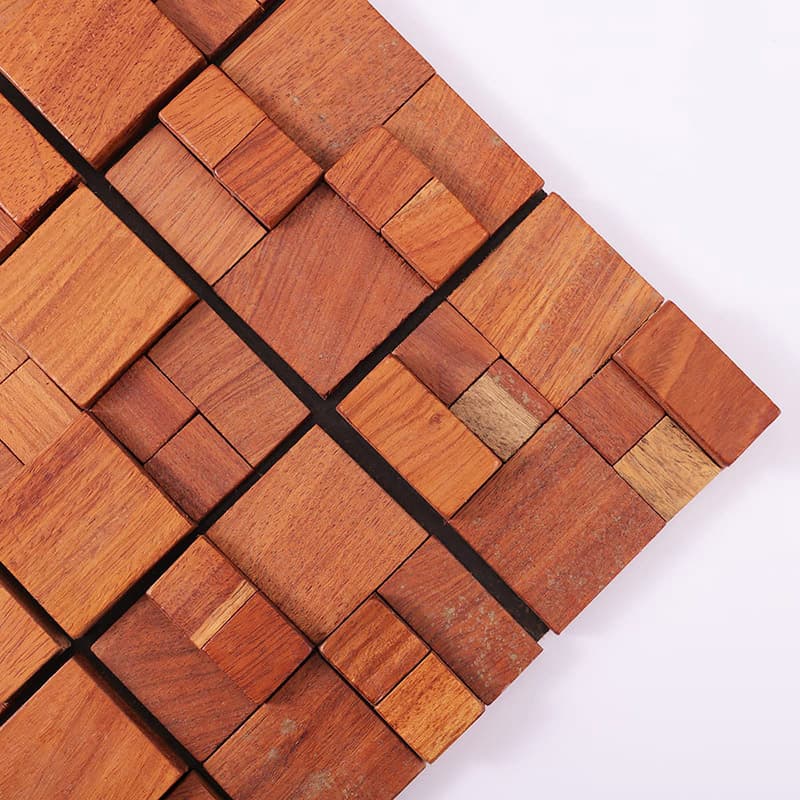 コーナー部分の赤茶木製立体モザイクタイル