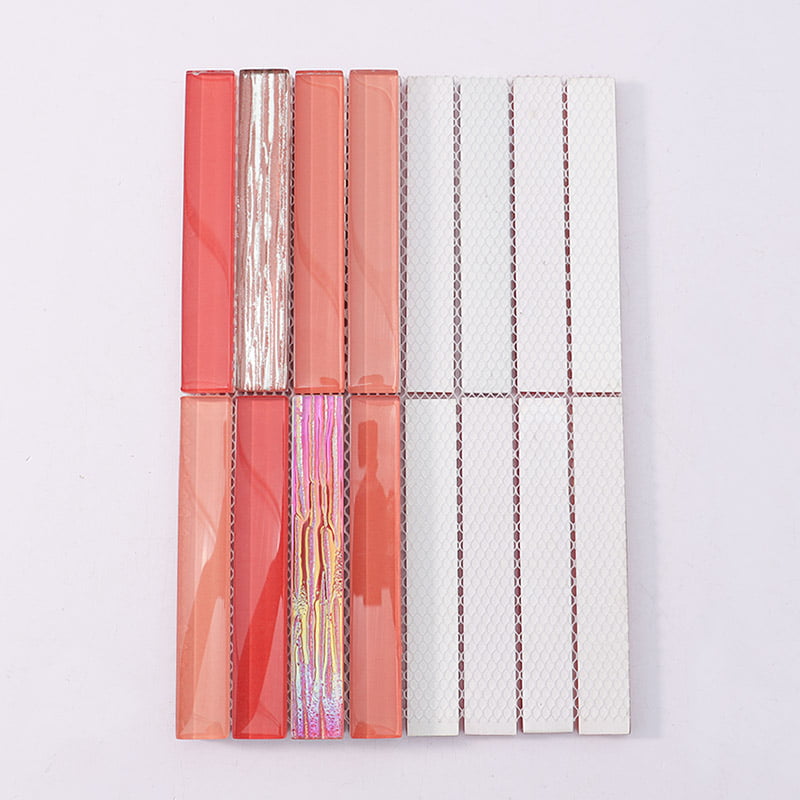 裏面ネット仕様のレッドガラスモザイク