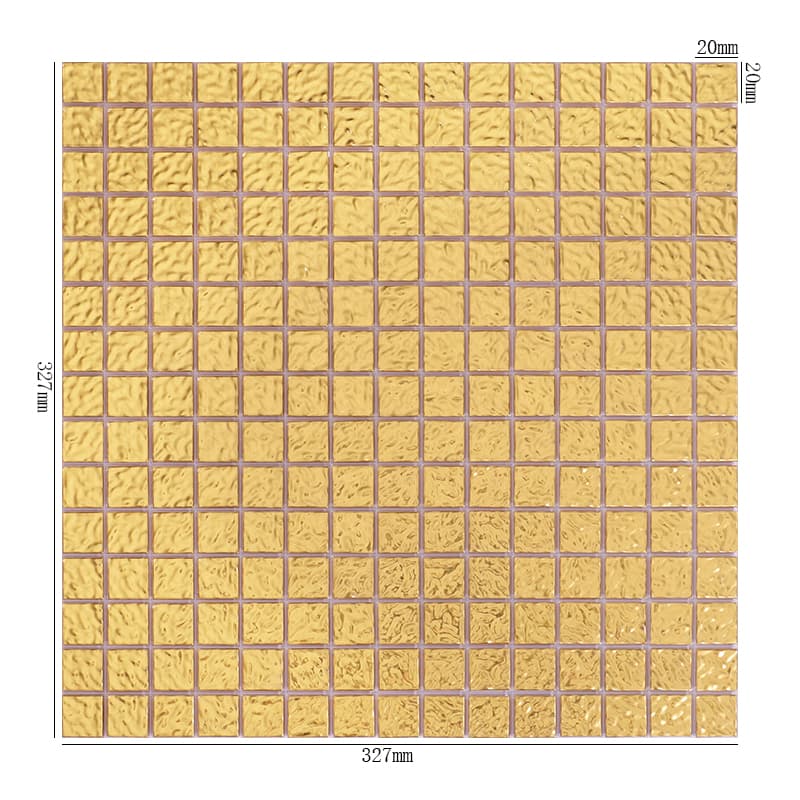 20mm角の24Kゴールドガラスタイルが327×327mmのシートにびっしりと並ぶ全体ビュー