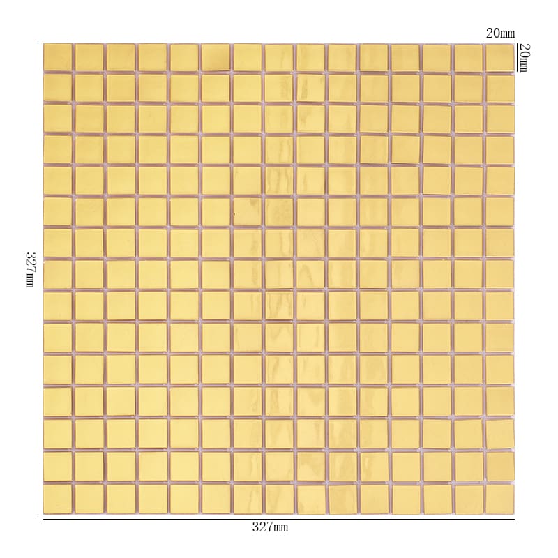 サイズ表示付きの24K金色ガラスモザイクタイルフルシート