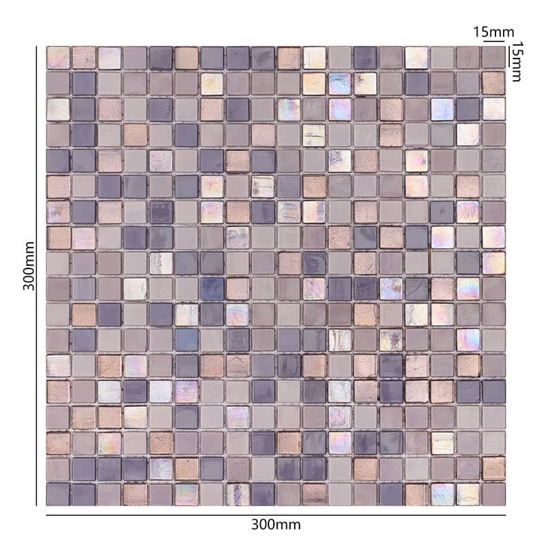 15mmの多色パープルガラスモザイクのサイズ説明