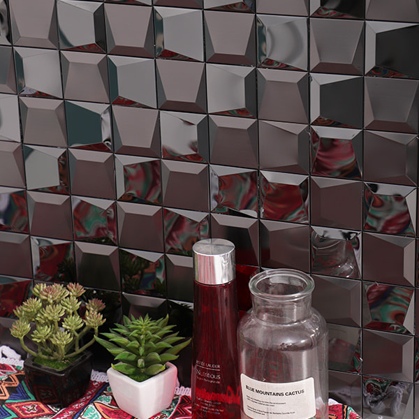 3D立体の黒色金属モザイク壁タイル