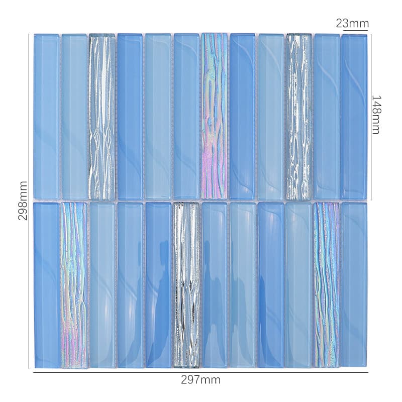 寸法付きブルー長方形ガラスモザイクタイル