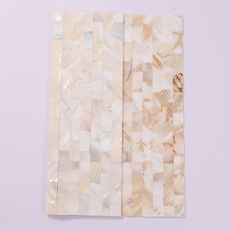 米色の貝殻モザイクタイル 裏面メッシュ付き