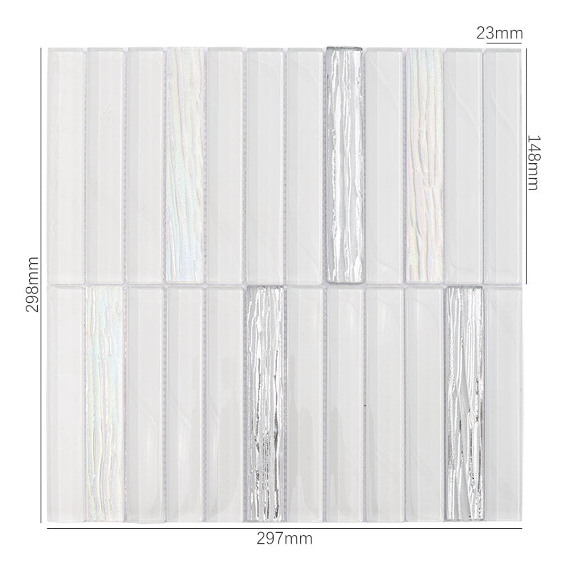 寸法付きホワイトシルバーガラスモザイクタイル