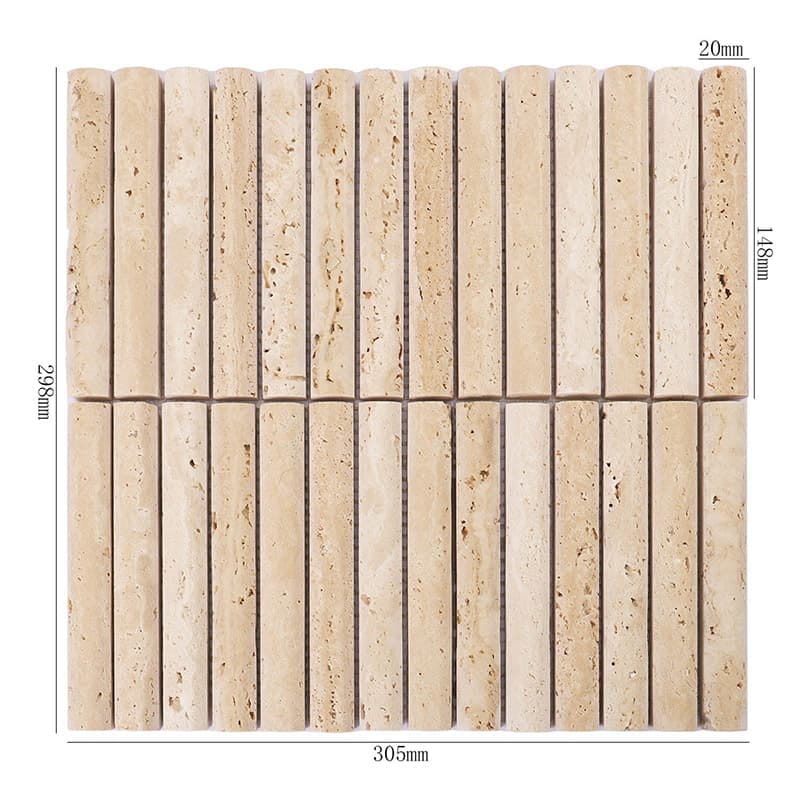ベージュ色のトラバーチンストーン、スティック型モザイクタイル全体図