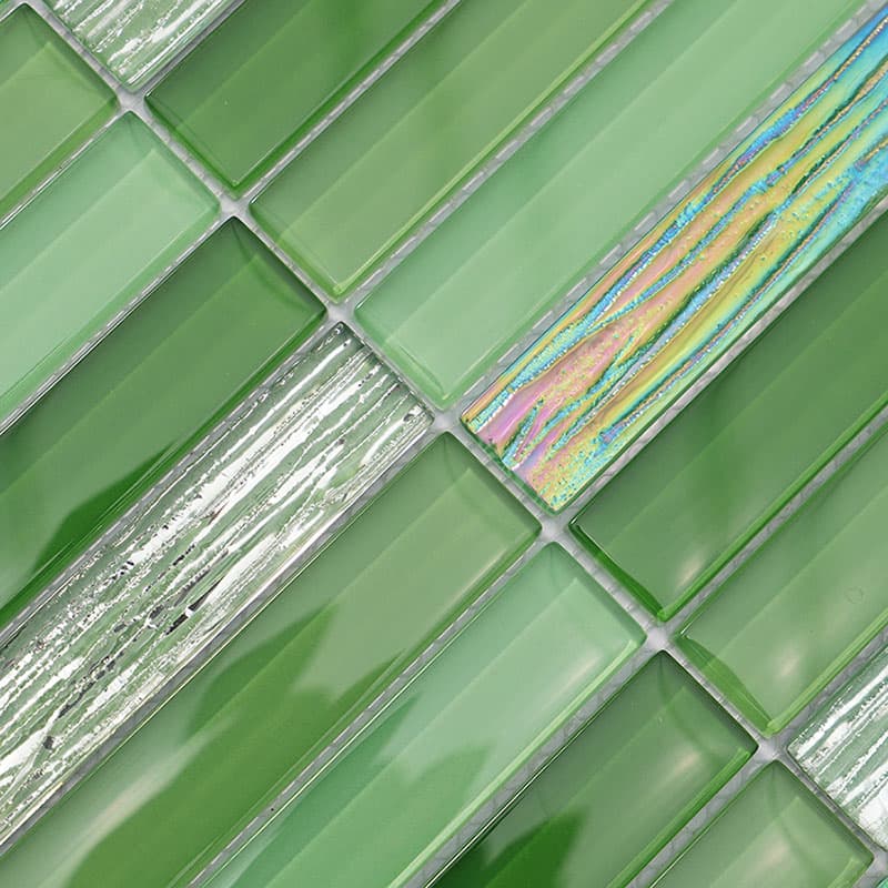 緑色ガラスモザイクタイル交差部拡大