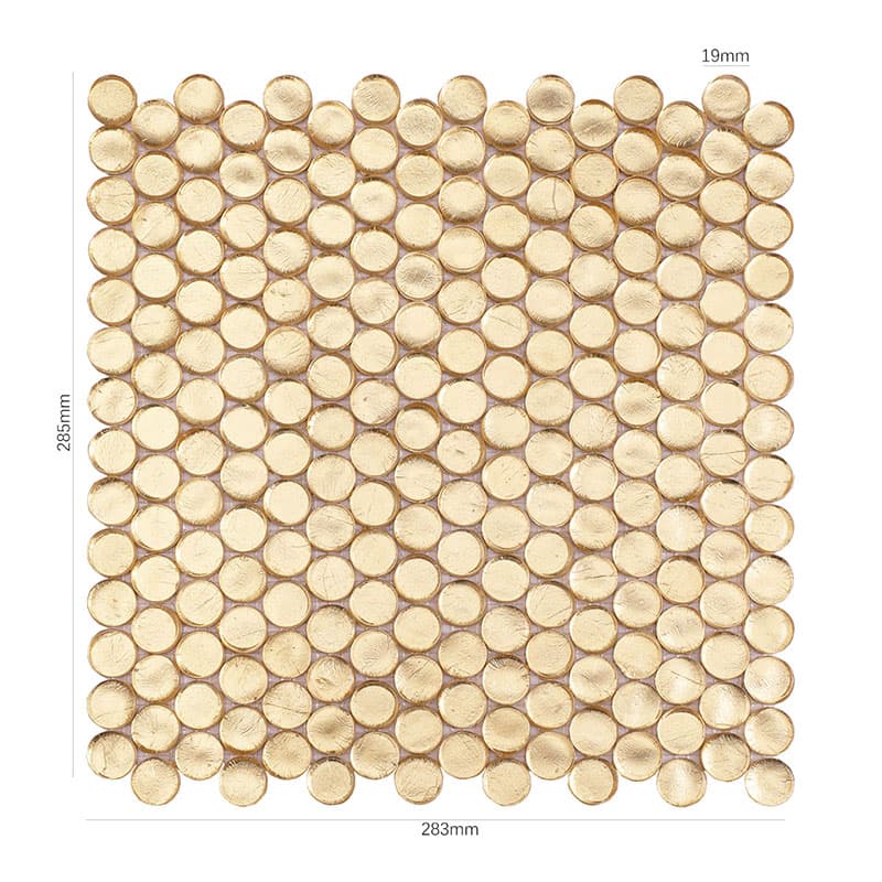 寸法付き金色ガラス円形モザイクタイルシート