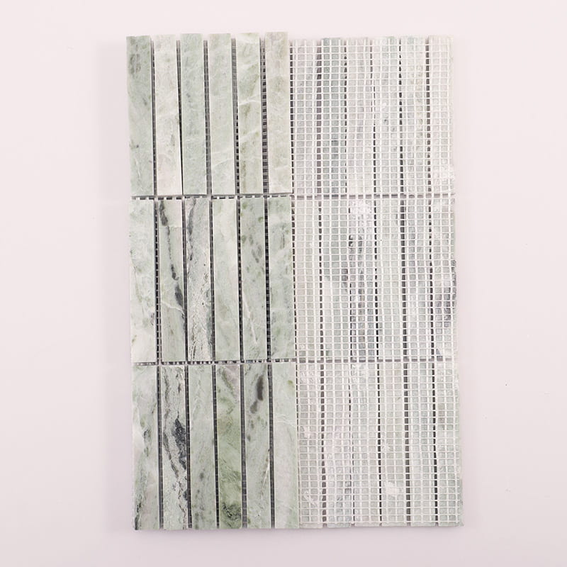 緑色大理石モザイクタイルの表と裏面