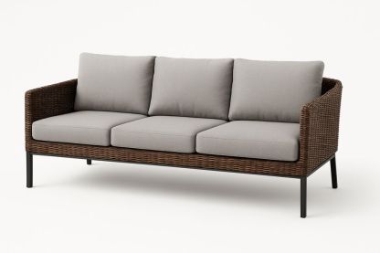 Outdoor Sofa Wicker Aluminium Frame Grey Cushions 200cm Brown