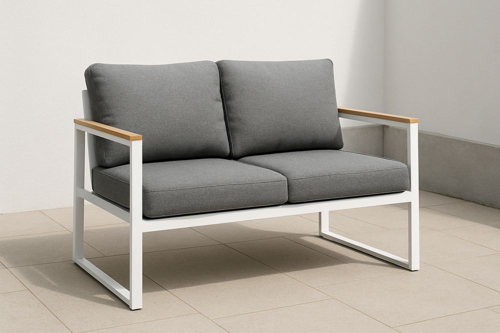 Outdoor Aluminium Frame Sofa with Polyester Cushions 140cm Grey