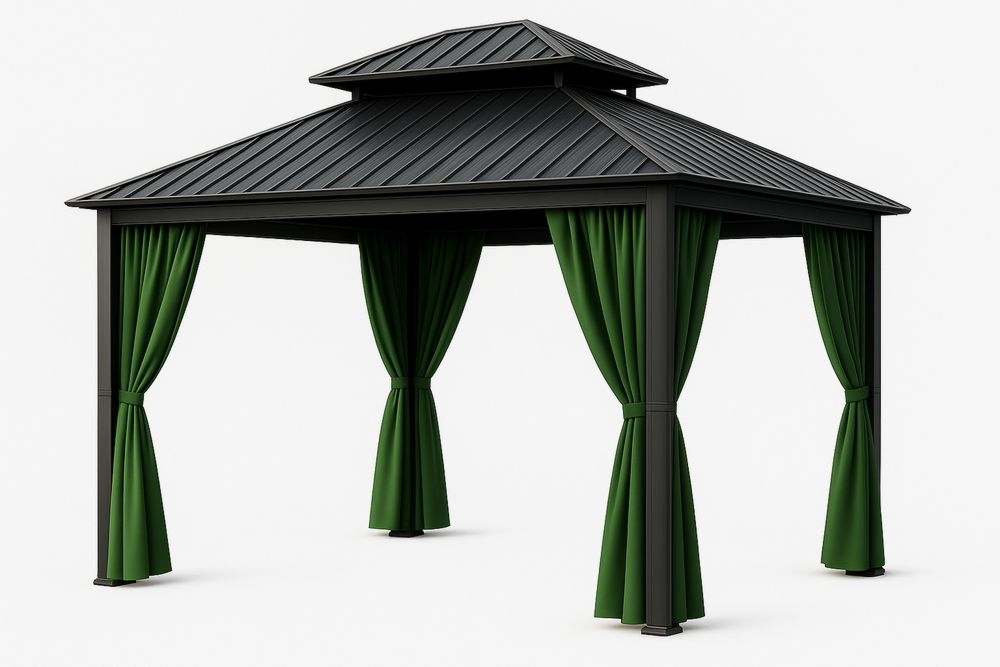 Outdoor Pavilion Aluminium Frame with Polyester Curtains 3m x 4m Black/Green
