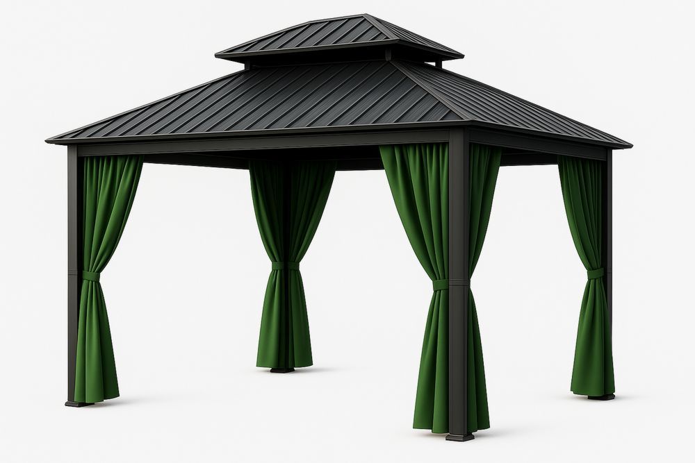 Outdoor Pavilion Aluminium Frame with Polyester Curtains 3m x 4m Black/Green