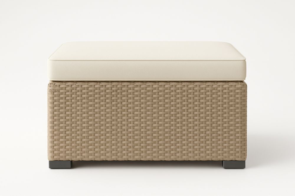 Outdoor Wicker Ottoman Beige Cushion Aluminium Frame 80cm