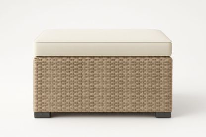 Outdoor Wicker Ottoman Beige Cushion Aluminium Frame 80cm