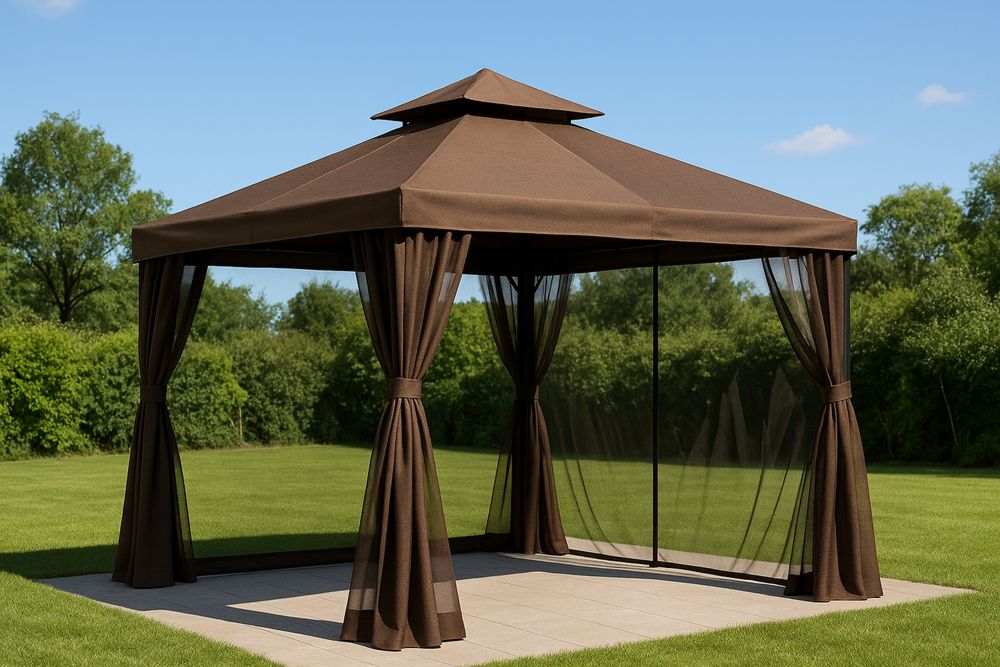 Outdoor Steel Frame Gazebo with Polyester Canopy Brown 300cm x 300cm x 270cm