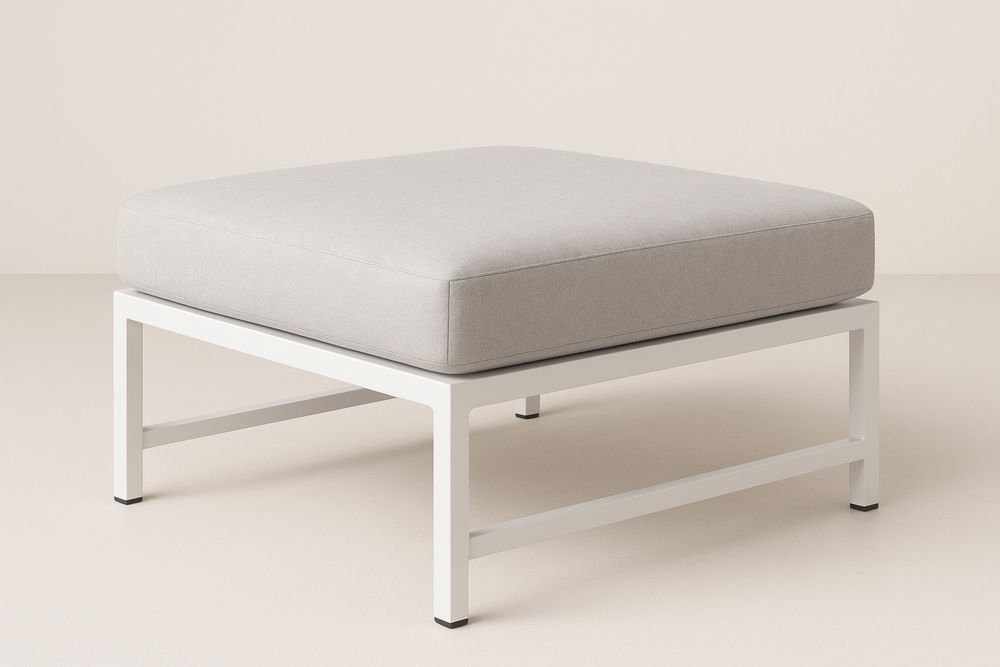 Square Outdoor Ottoman Aluminium Frame Polyester Cushion 75cm Light Grey