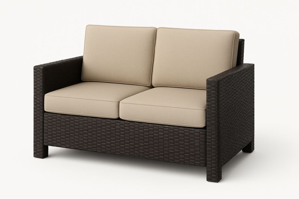 Outdoor 2-Seater Sofa PE Rattan with Polyester Cushions Beige/Dark Brown