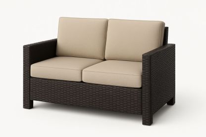 Outdoor 2-Seater Sofa PE Rattan with Polyester Cushions Beige/Dark Brown