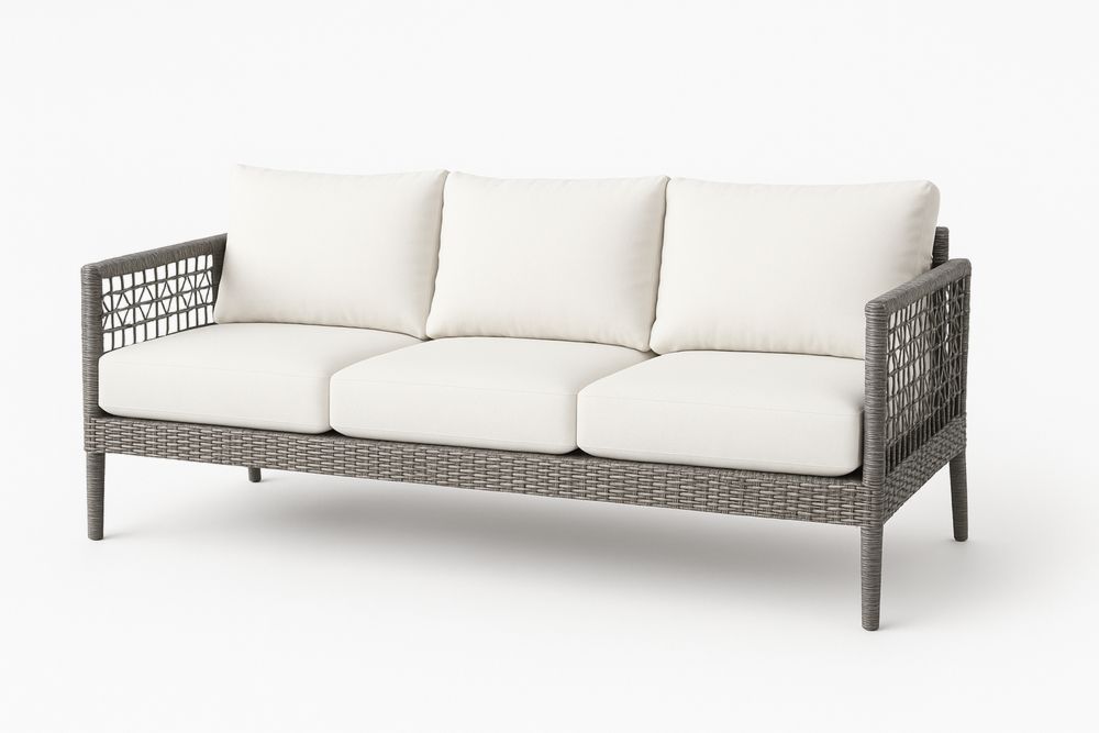 Three-Seater Outdoor Wicker Sofa PE Rattan Aluminium Frame Grey/White