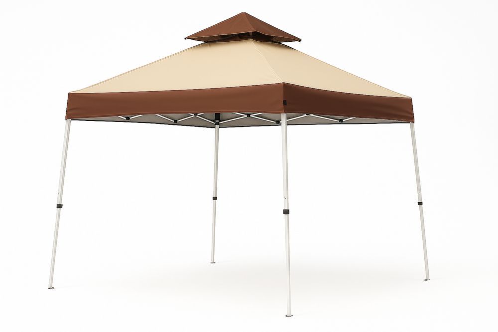 Outdoor Folding Canopy Tent Steel Frame Polyester Fabric 300x300x260cm Beige and Brown