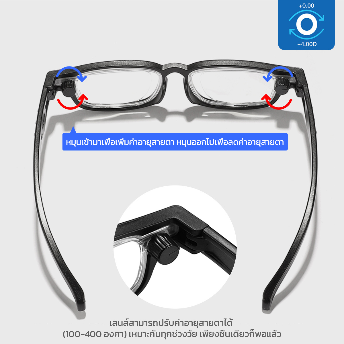 แว่นตาปรับองศา 100-400 องศา แบบรวมกัน สำหรับสายตายาว พร้อมฟังก์ชั่นป้องกันแสงสีฟ้า