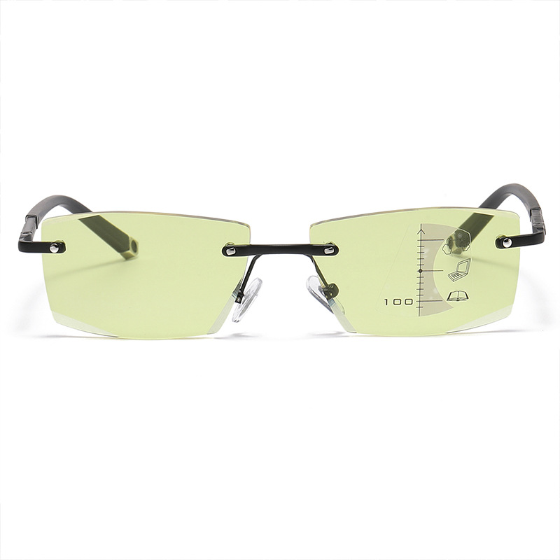 แว่นตาเก่าแบบไม่มีกรอบหลายโฟกัสกันแสงสีน้ำเงิน (สามารถใช้ในยามค่ำคืน)