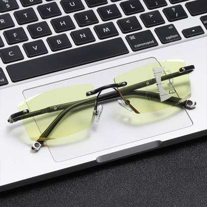 แว่นตาเก่าแบบไม่มีกรอบหลายโฟกัสกันแสงสีน้ำเงิน (สามารถใช้ในยามค่ำคืน)