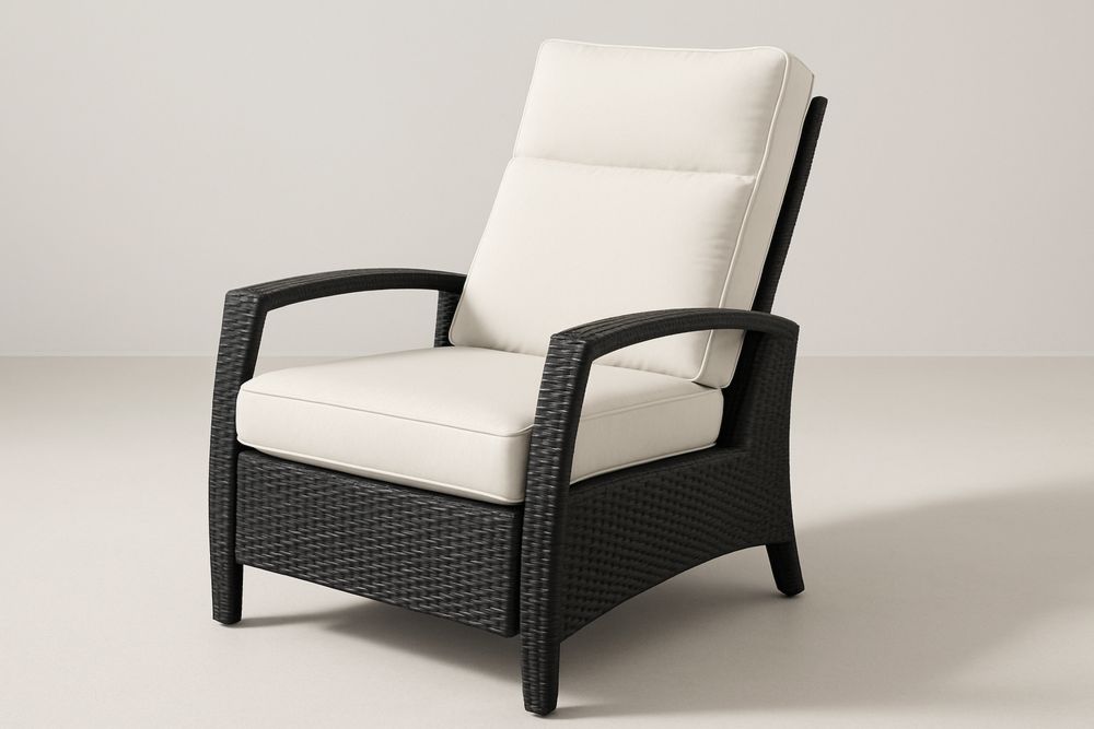 Outdoor Reclining Chair Wicker Frame Polyester Cushions Black/Cream 96cm x 80cm x 85cm
