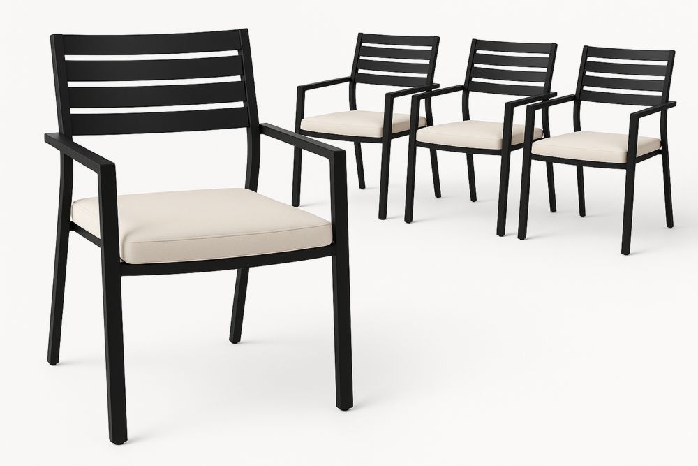 Aluminium Frame Outdoor Chairs Set with Polyester Cushions 78cm Height 60cm Width Black/Beige