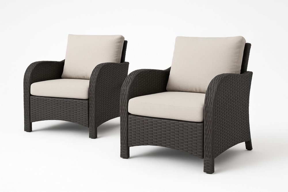 Set of 2 Outdoor Armchairs Wicker Frame Polyester Cushions Beige/Brown